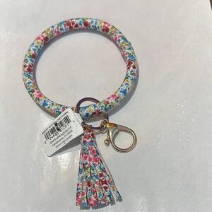 Multicolored Flowers White & Floral Keychain Bracelet with Tassel NWT